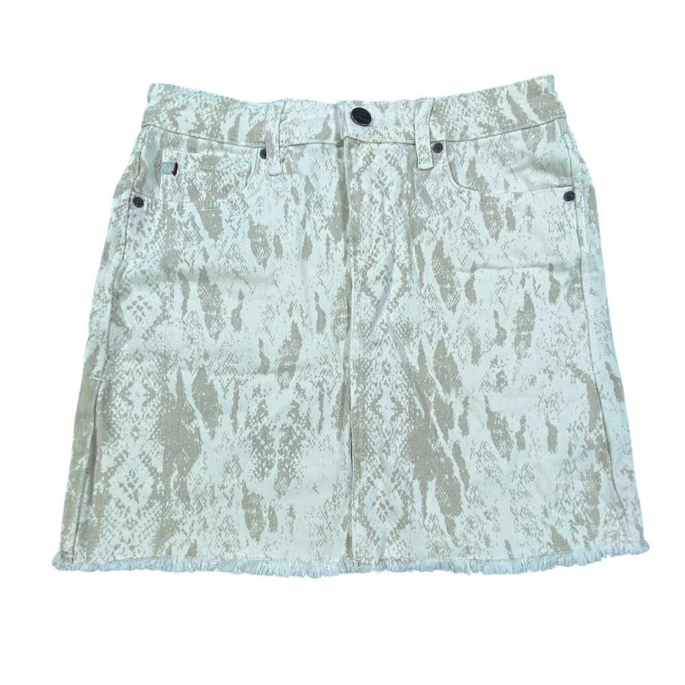 Womens Mini Skirt Beige Snake Skin Pattern Raw Hem Size 26 Pocket Stretch Cotton - Picture 1 of 7